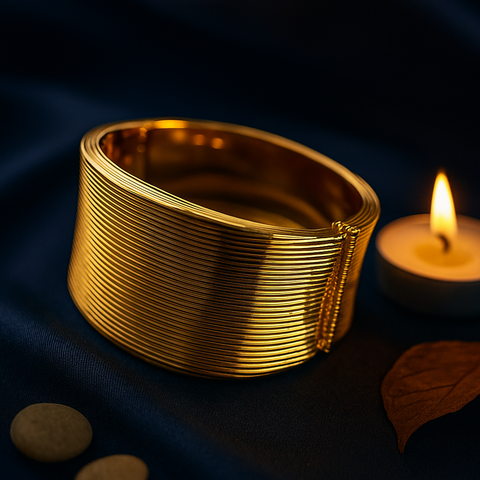 Textured Golden Embrace Cuff Bracelet (Adjustable)