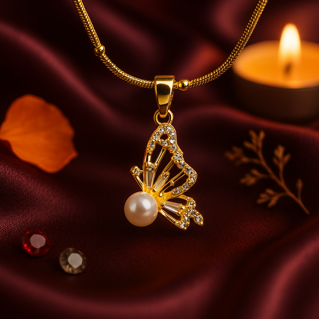 Butterfly Bloom Pendant – Diamond & Pearl
