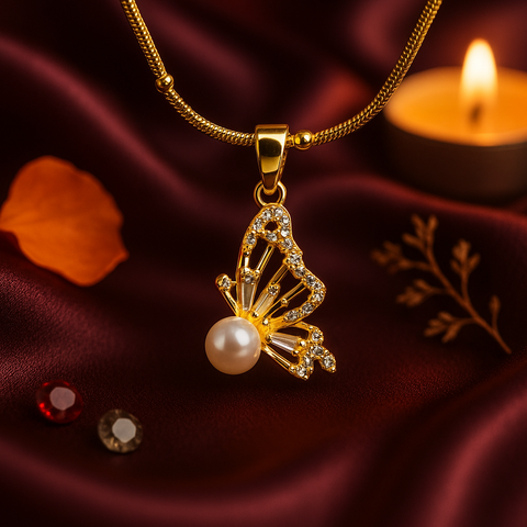 Butterfly Bloom Pendant – Diamond & Pearl