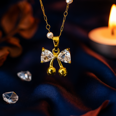 Crystal Bow Charm Necklace