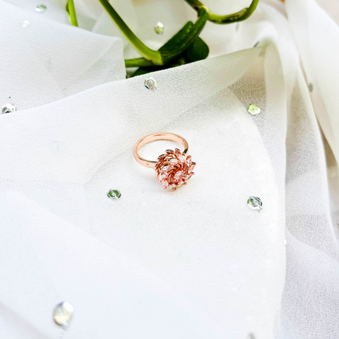 Minimal Rose Spinner Ring – Rotating Floral Swirl Head in Rose Gold Finish