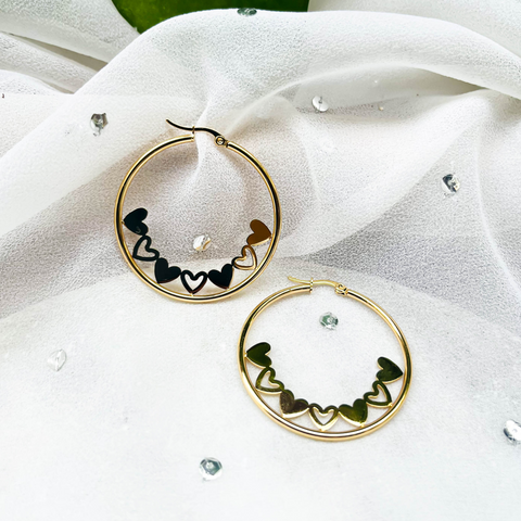 Golden Round Heart Hoop Earrings