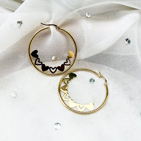 Golden Round Heart Hoop Earrings