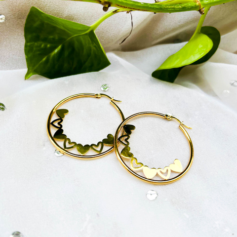 Golden Round Heart Hoop Earrings