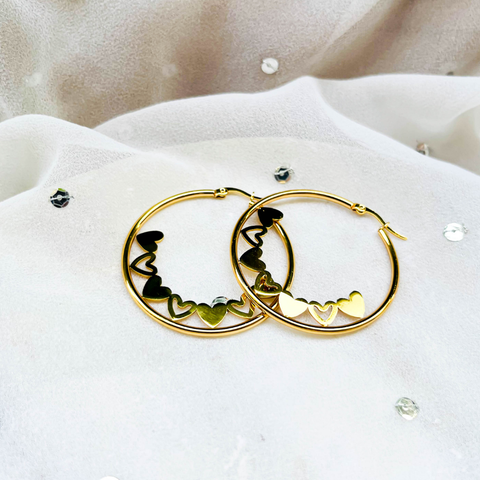 Golden Round Heart Hoop Earrings