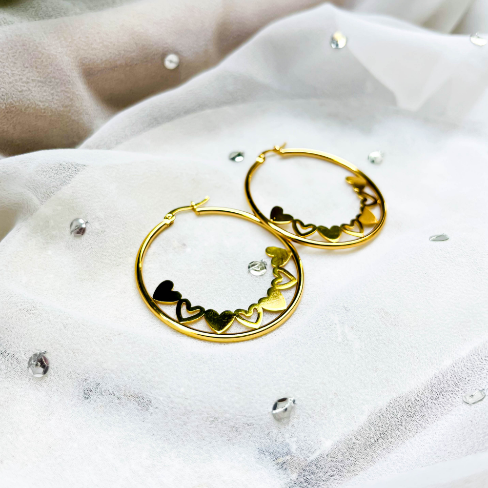 Golden Round Heart Hoop Earrings