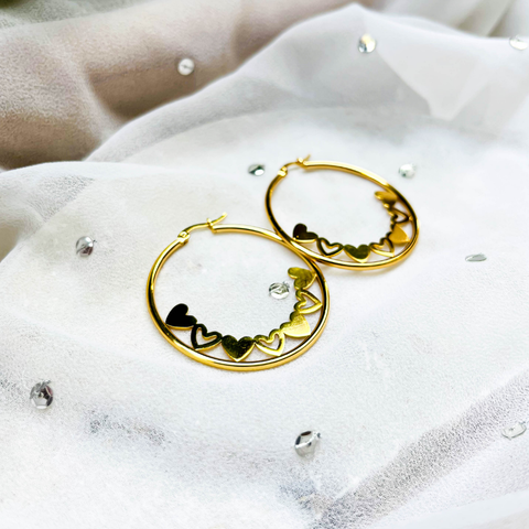 Golden Round Heart Hoop Earrings