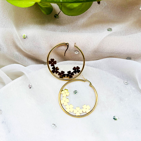 Golden Round Flower Hoop Earrings