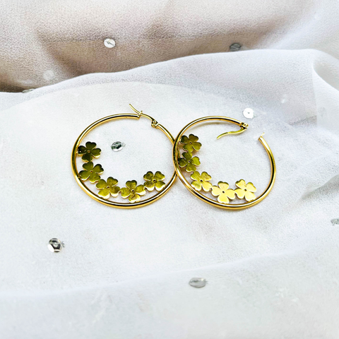 Golden Round Flower Hoop Earrings