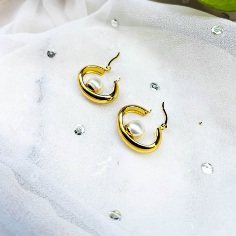 Pearl Orbit Hoop Earrings