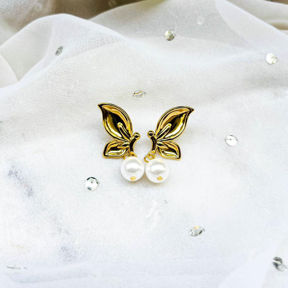 Butterfly Pearl Stud Earrings