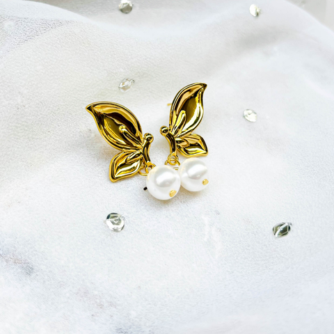 Butterfly Pearl Stud Earrings