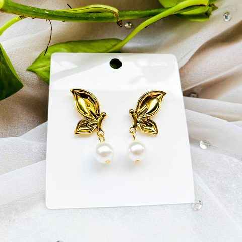 Butterfly Pearl Stud Earrings