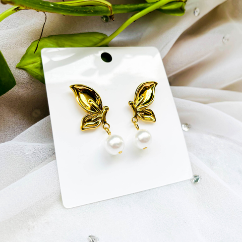 Butterfly Pearl Stud Earrings
