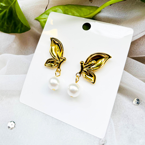 Butterfly Pearl Stud Earrings