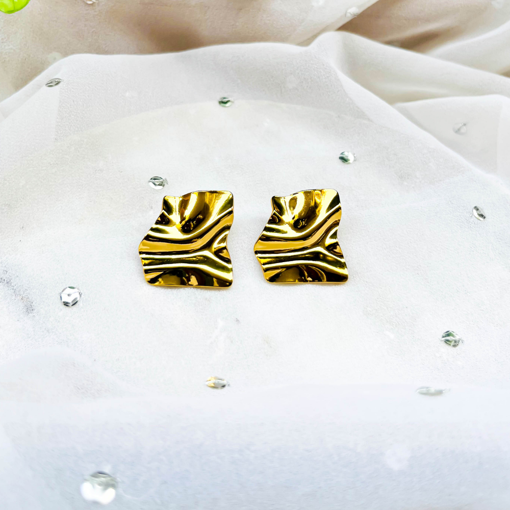 Textured Gold Stud Earrings – Molten Metal Statement Design