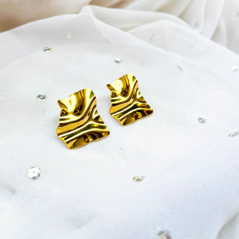 Textured Gold Stud Earrings – Molten Metal Statement Design