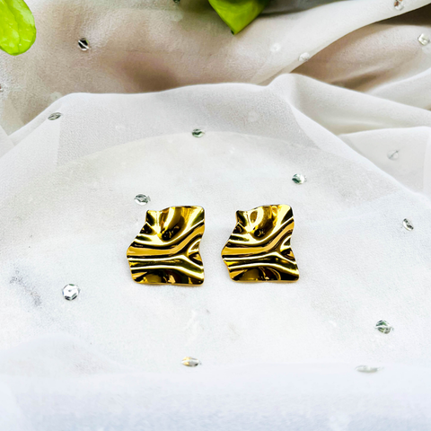 Textured Gold Stud Earrings – Molten Metal Statement Design
