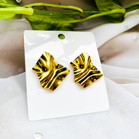 Textured Gold Stud Earrings – Molten Metal Statement Design