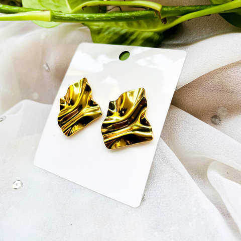 Textured Gold Stud Earrings – Molten Metal Statement Design