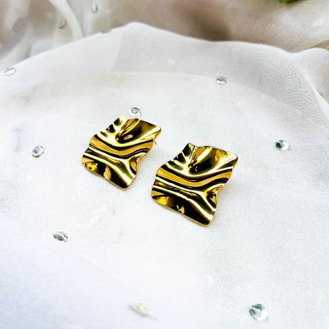 Textured Gold Stud Earrings – Molten Metal Statement Design