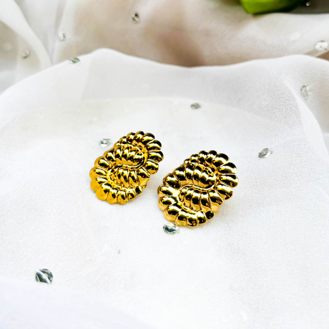Golden Spiral Swirls Stud Earrings