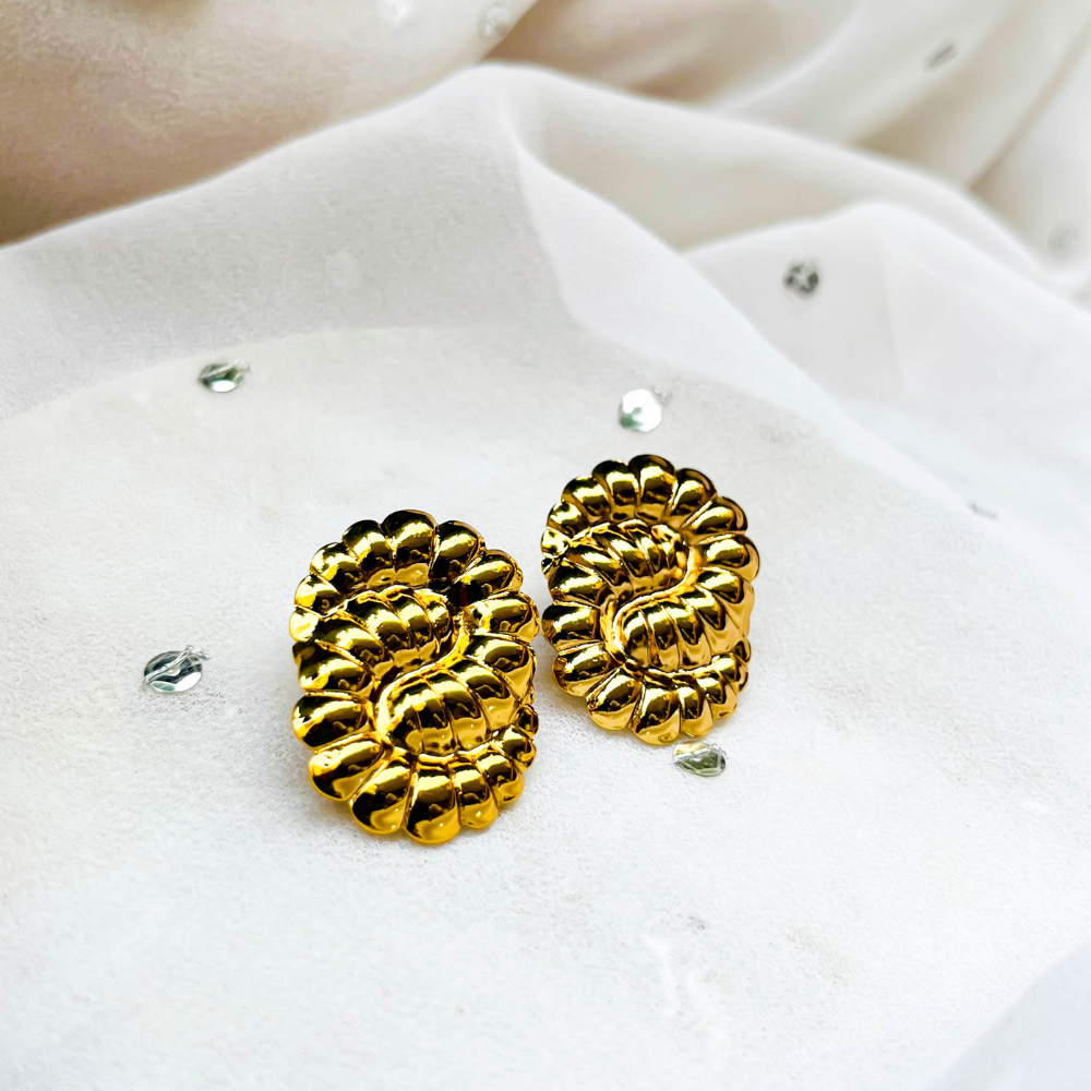Golden Spiral Swirls Stud Earrings