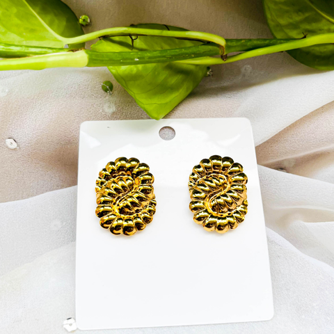 Golden Spiral Swirls Stud Earrings