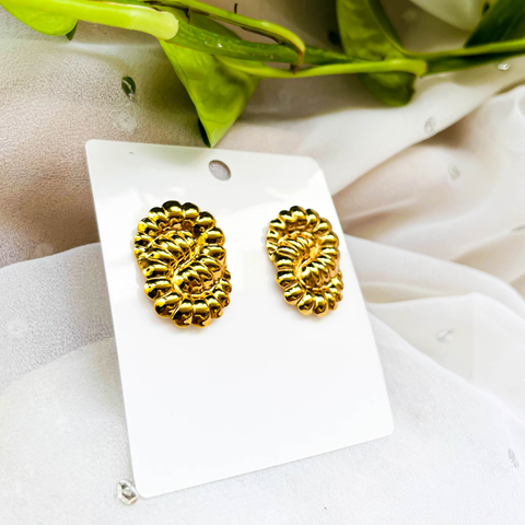 Golden Spiral Swirls Stud Earrings