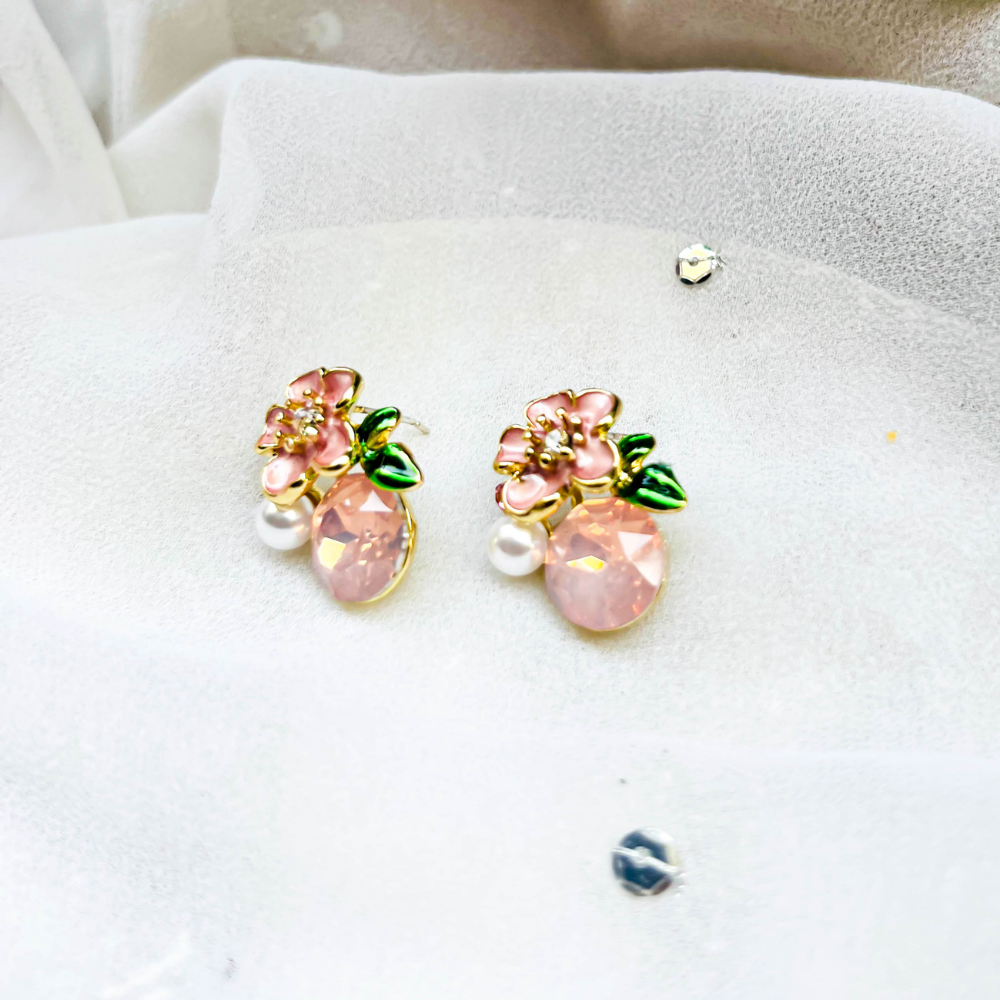 Peach Floral Stud Earrings