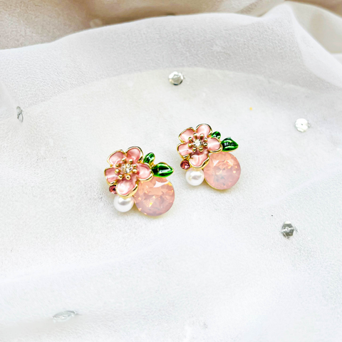 Peach Floral Stud Earrings