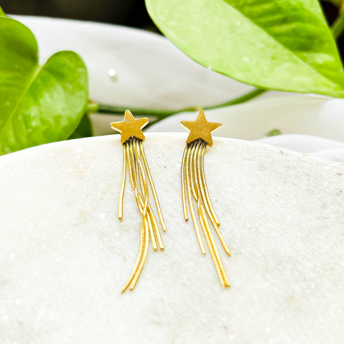 Star Dangle Earrings – Shooting Star Tassels in Gold