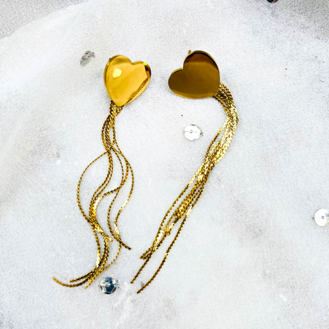 Heart Dangle Earrings – Golden Heart Fall Chains
