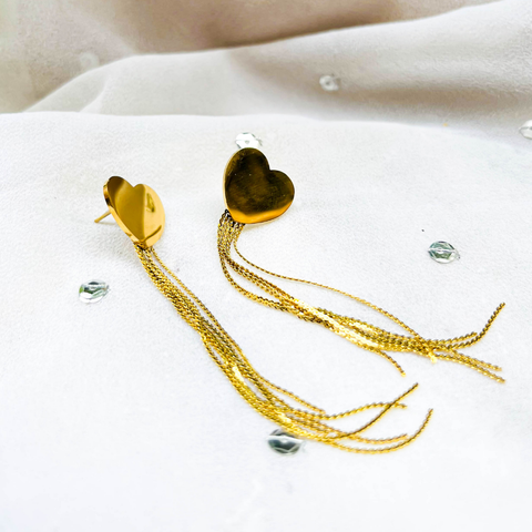 Heart Dangle Earrings – Golden Heart Fall Chains
