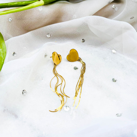Heart Dangle Earrings – Golden Heart Fall Chains