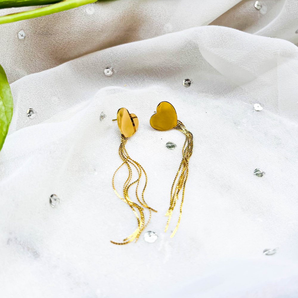Heart Dangle Earrings – Golden Heart Fall Chains