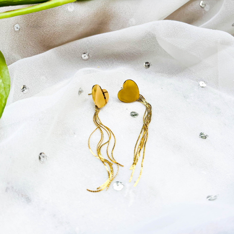 Heart Dangle Earrings – Golden Heart Fall Chains