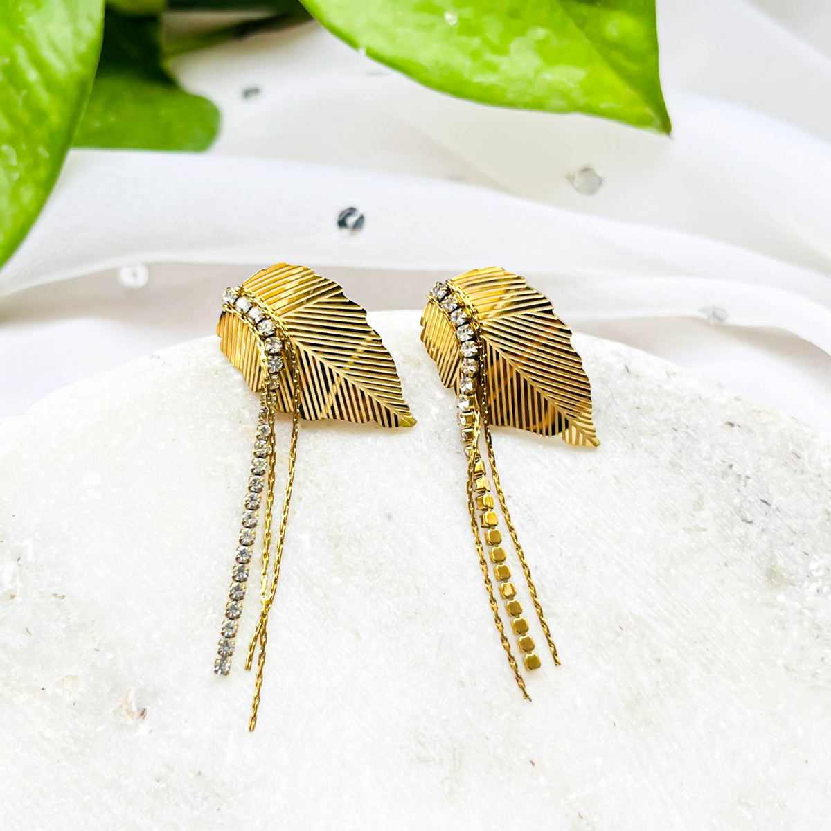 Gold Leaf Drop Earrings