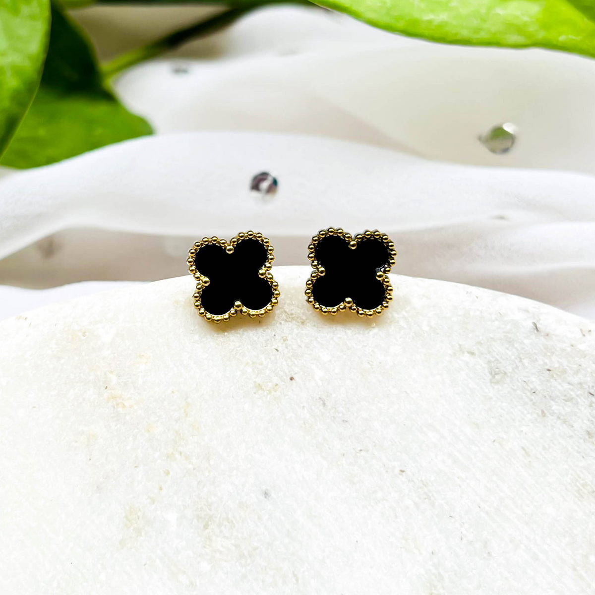 Black & Golden Van Cleef Stud Earrings
