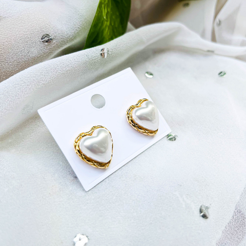 White Heart Shape Stud Earrings
