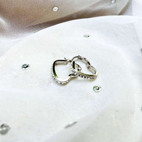 Silver Heart Shape Hoop Earrings