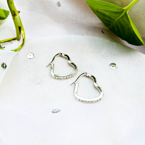 Silver Heart Shape Hoop Earrings