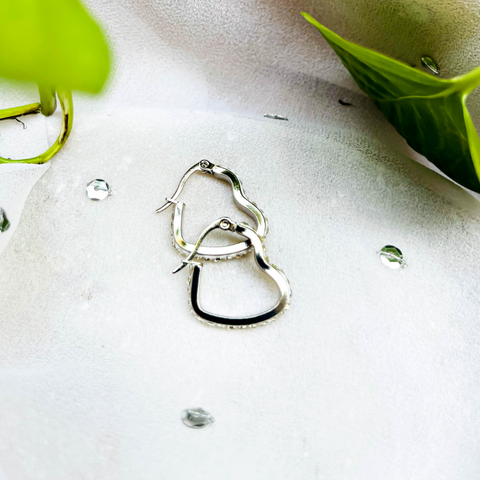 Silver Heart Shape Hoop Earrings