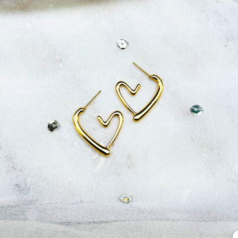 Small Golden Heart Hoop Earrings
