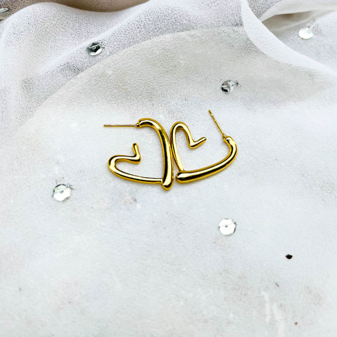 Small Golden Heart Hoop Earrings