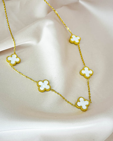 Dainty Clover Necklace -White
